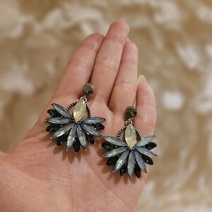 Silver Tone Blue Statement Earrings